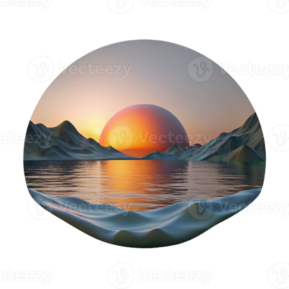 vibrant artistic Sunset Over Lake Landscape Transparent Background detailed png