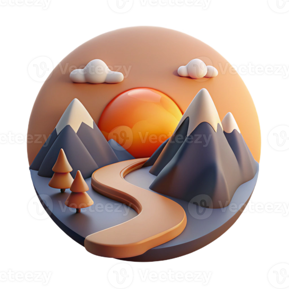 serene artistic Sunset Over Mountains with Hiking Trail Transparent Cutout genuine png