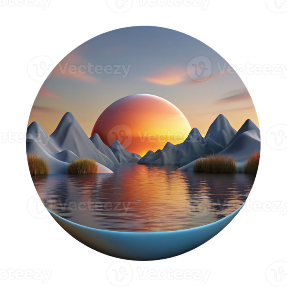 stunning classic Sunset Over Lake Landscape Transparent Background high quality png