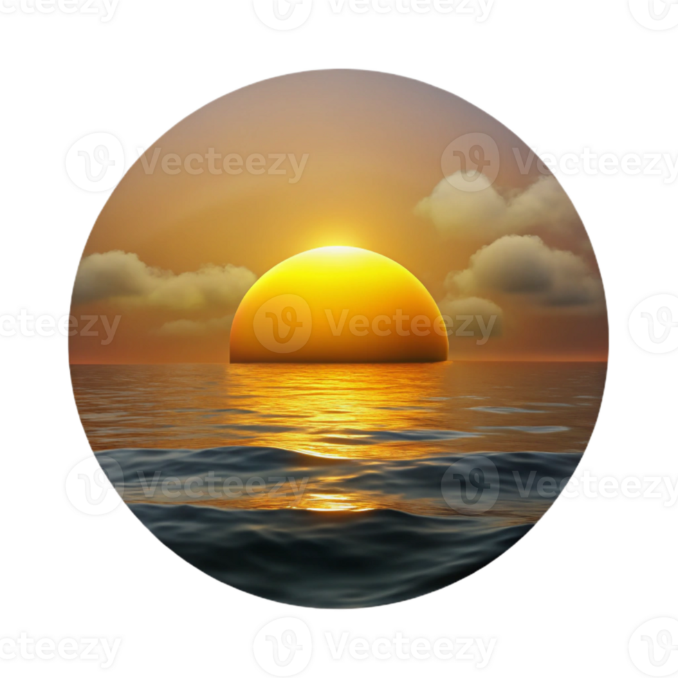 vibrant modern Sunset Over Ocean Golden Light Silhouette View Isolated high resolution png