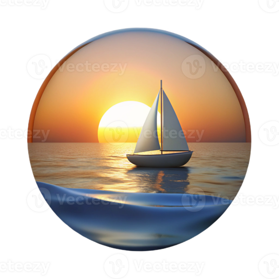 bellissimo creativo tramonto al di sopra di oceano con barca a vela silhouette ritagliare originale png