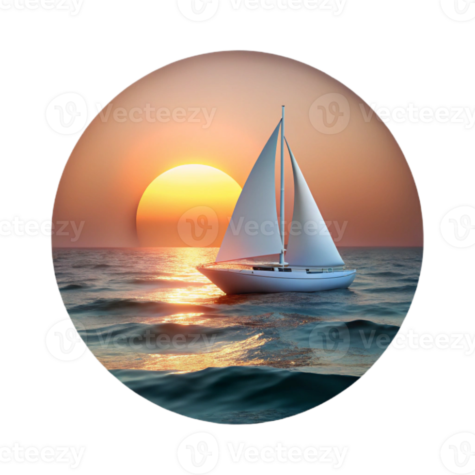 extraordinary artistic Sunset Over Ocean with Sailboat Silhouette Cutout original png