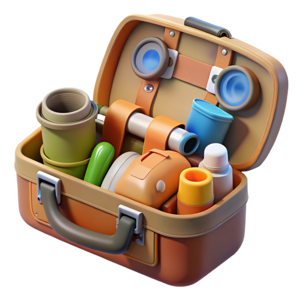 dramatic contemporary Survival Kit Contents Organized Neatly in Case Transparent Background professional png