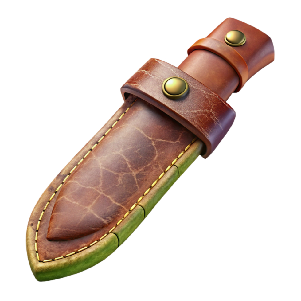 elegant rustic Survival Knife Sheath Made of Leather Transparent Background high resolution png
