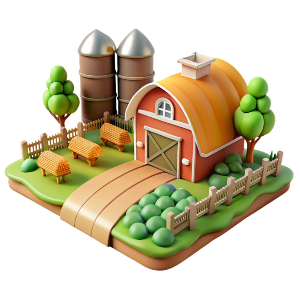 vibrant contemporary Sustainable Agriculture Farm Scene Transparent Background high resolution png