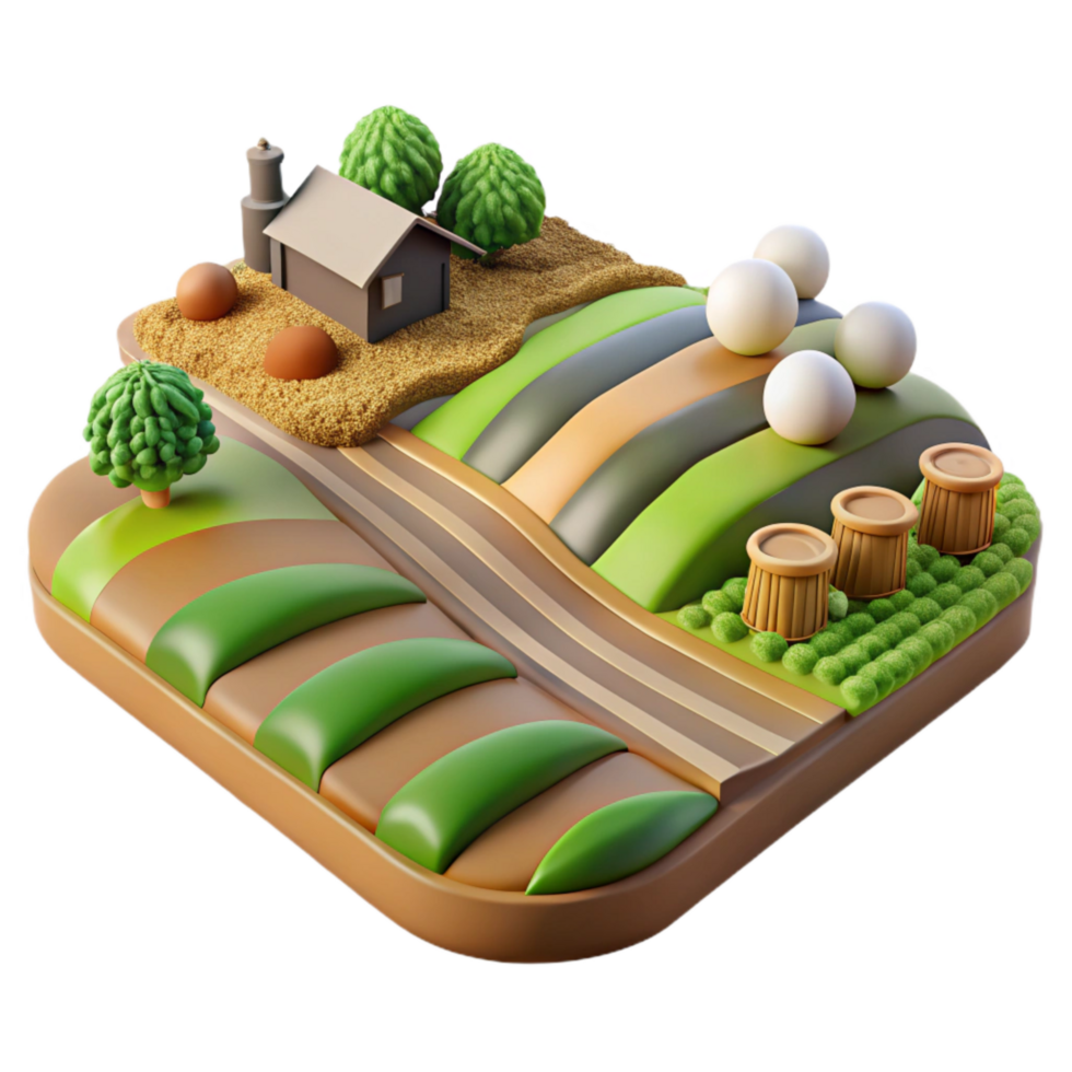 elegant rustic Sustainable Agriculture Landscape Isolated with Fields original png