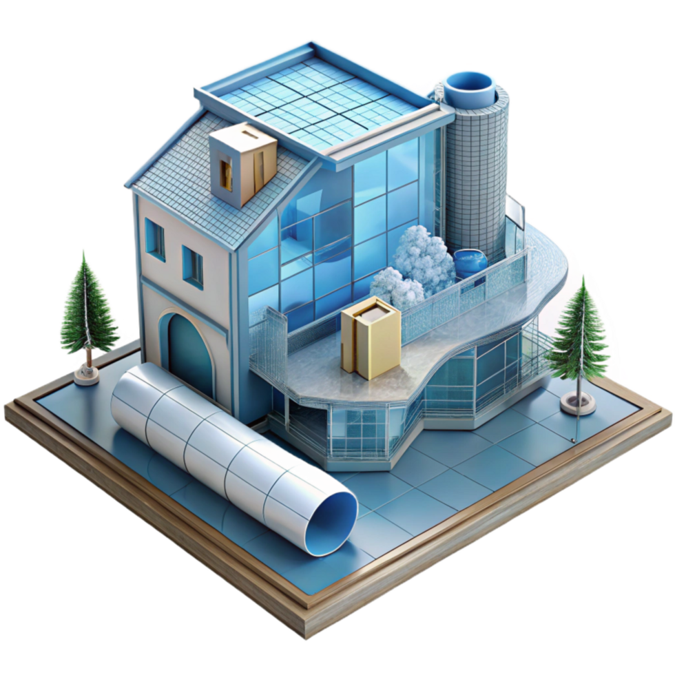 serene contemporary Sustainable Architecture Blueprint Transparent Background exclusive png