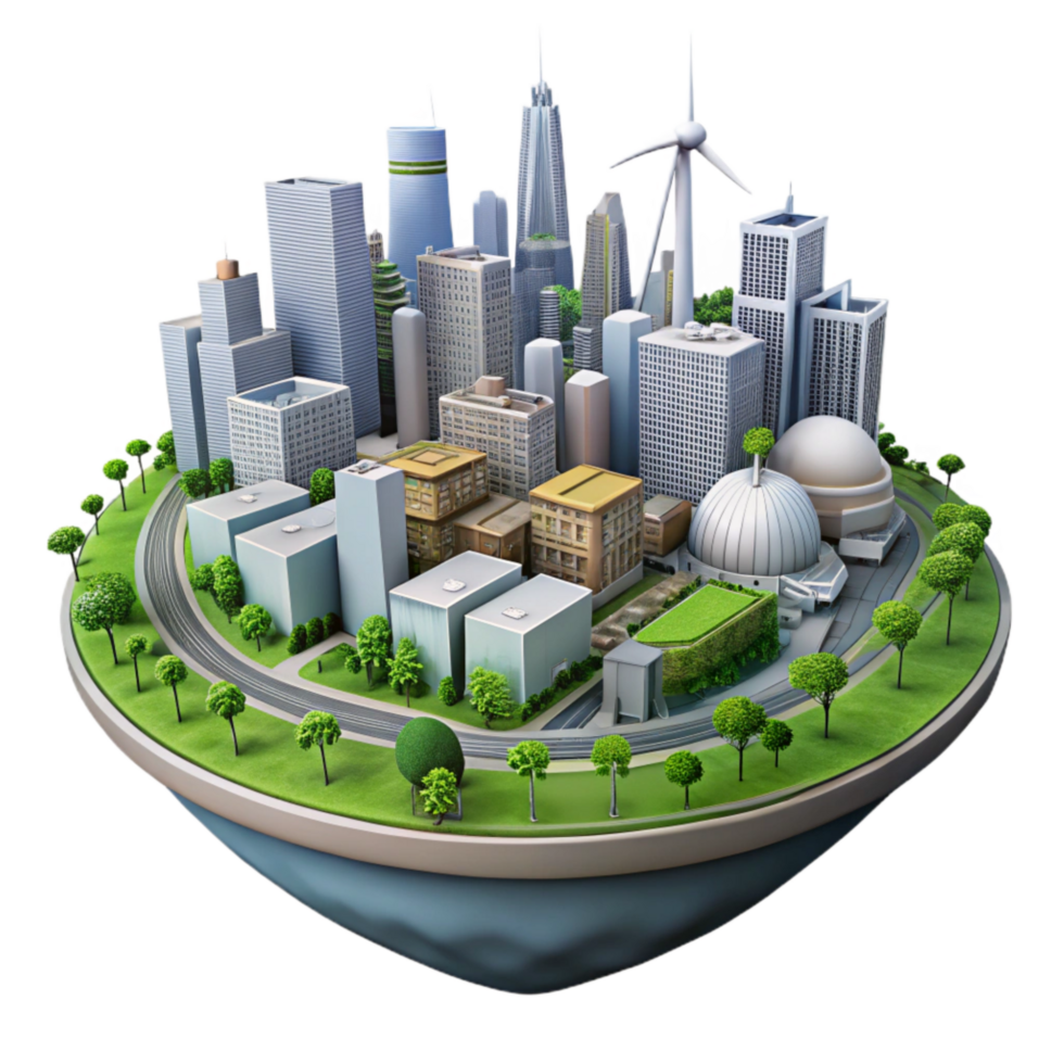 wonderful minimalist Sustainable Cityscape Panorama Isolated detailed png