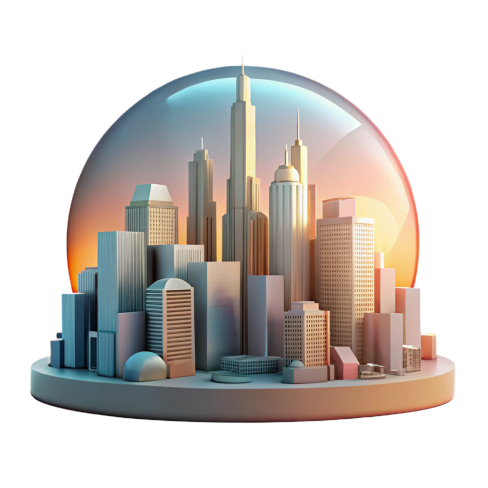 magnificent rustic Sustainable City Skyline at Sunset Transparent Background genuine png