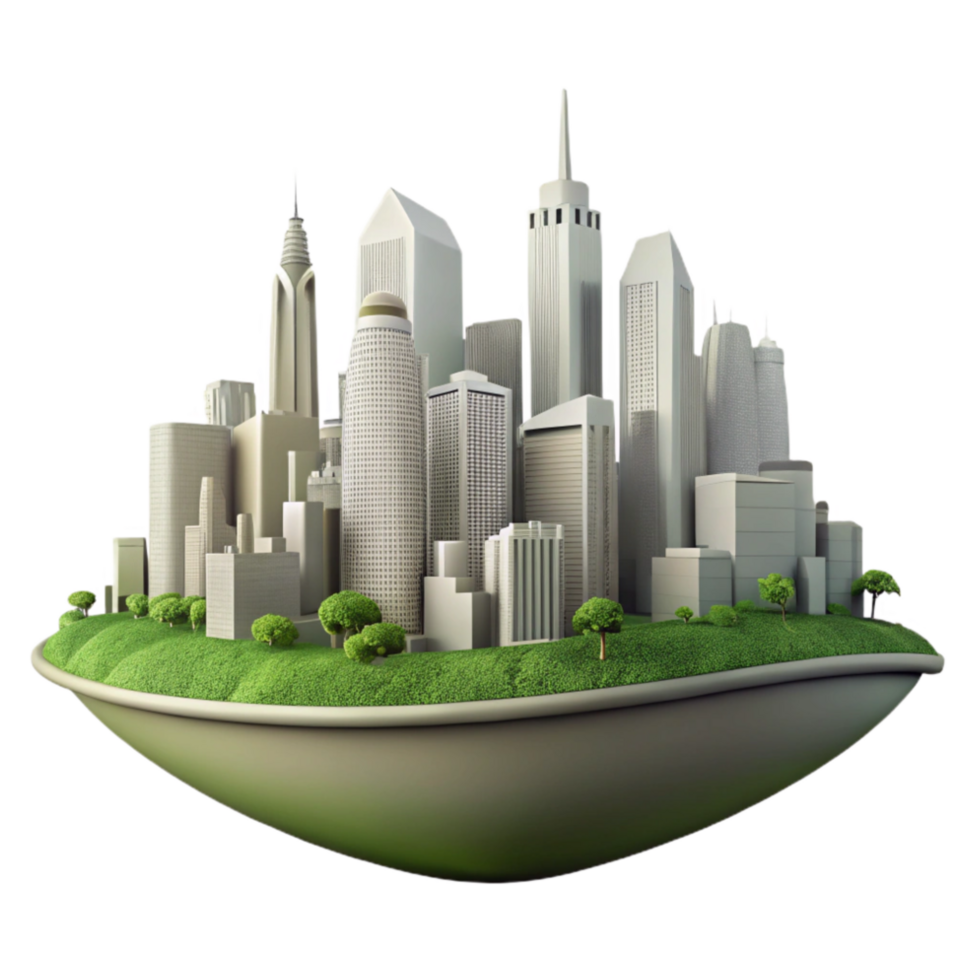 dramatic traditional Sustainable City Skyline Silhouette Transparent Background high resolution png