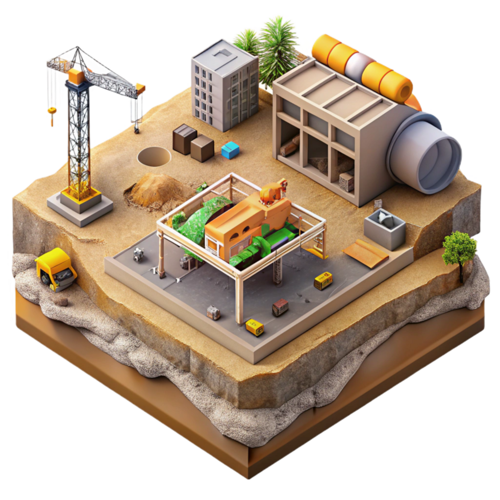 stunning artistic Sustainable Construction Site Aerial View Isolated png