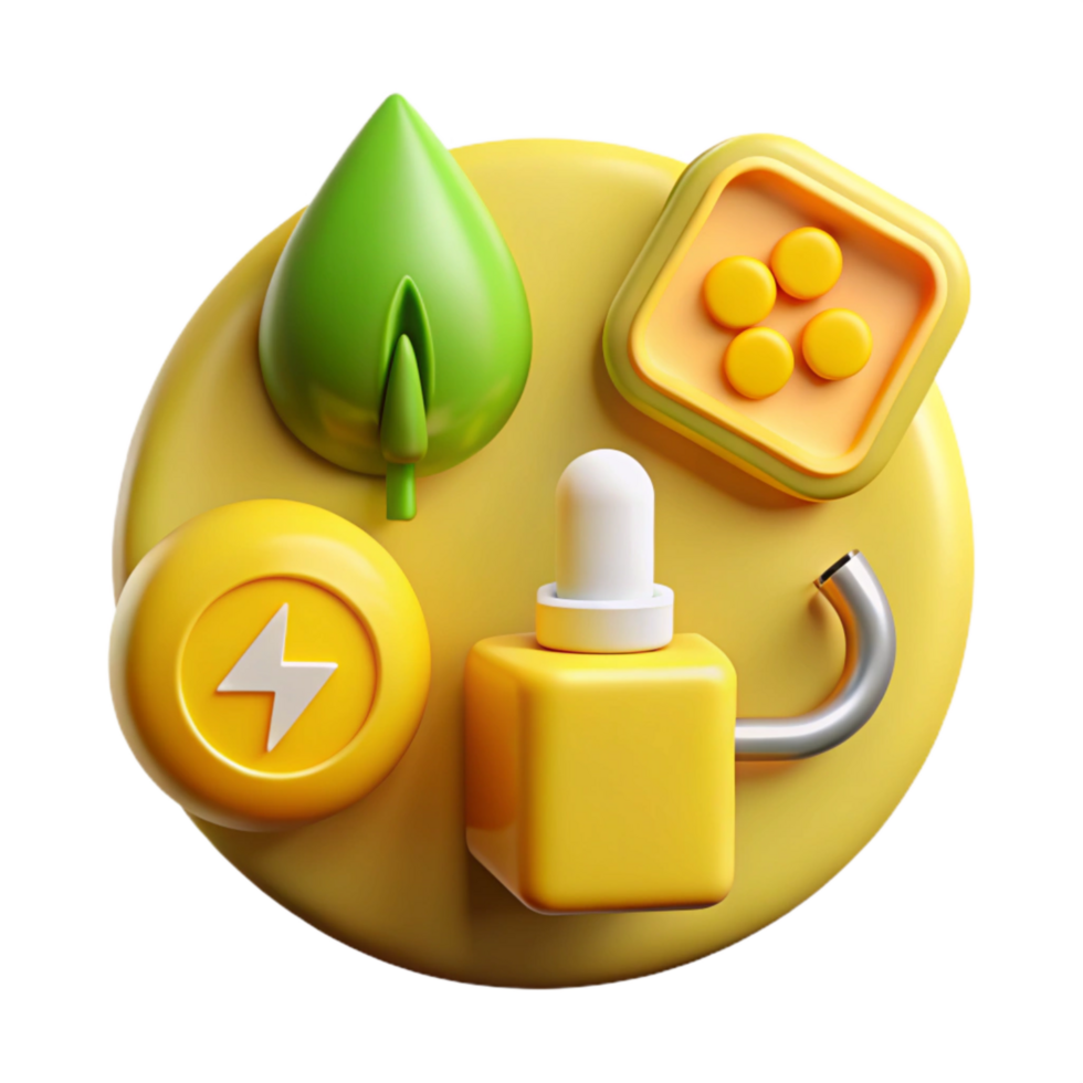 dramatic classic Sustainable Energy Icon Set Yellow Transparent Background detailed png