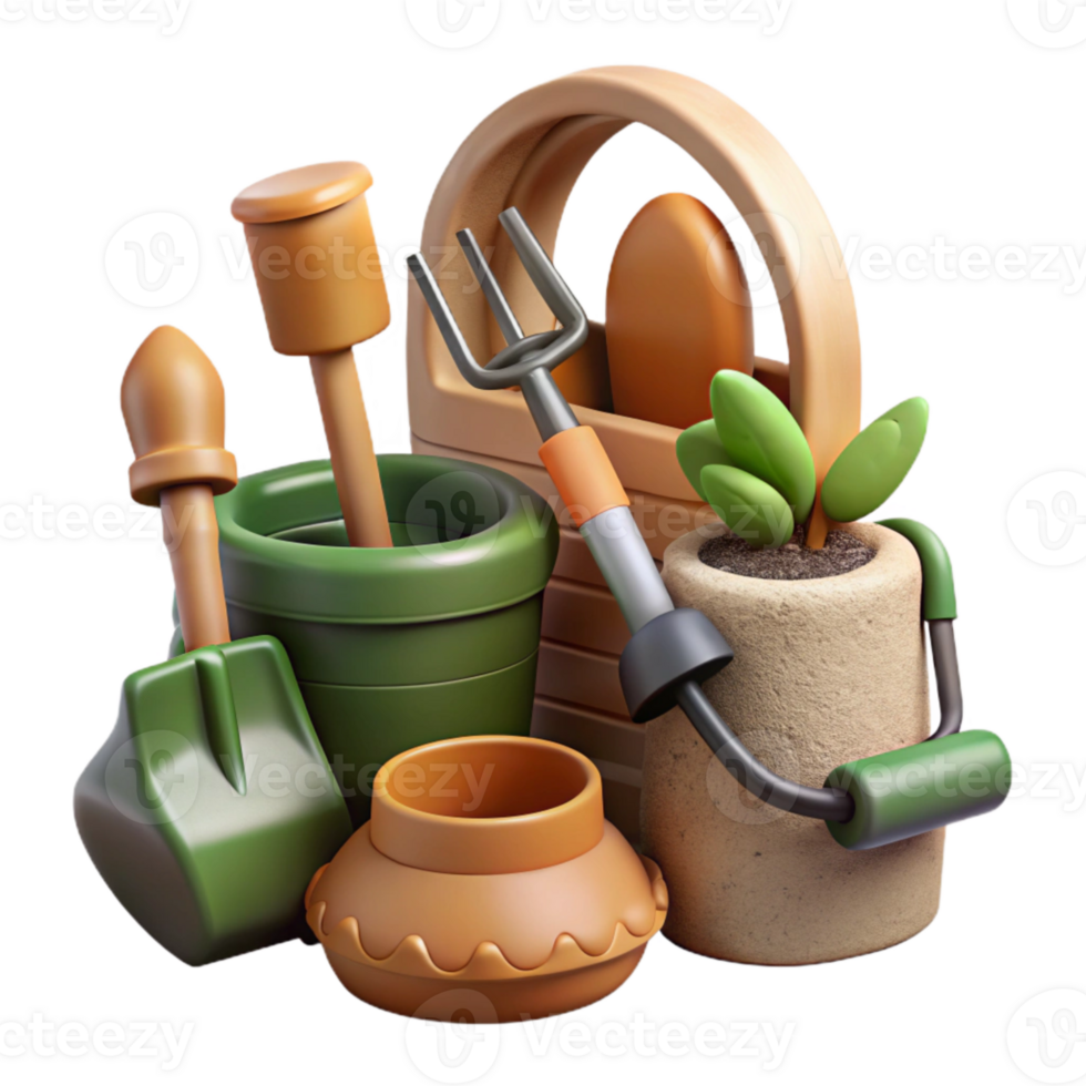 beautiful minimalist Sustainable Gardening Tools Set Isolated original png
