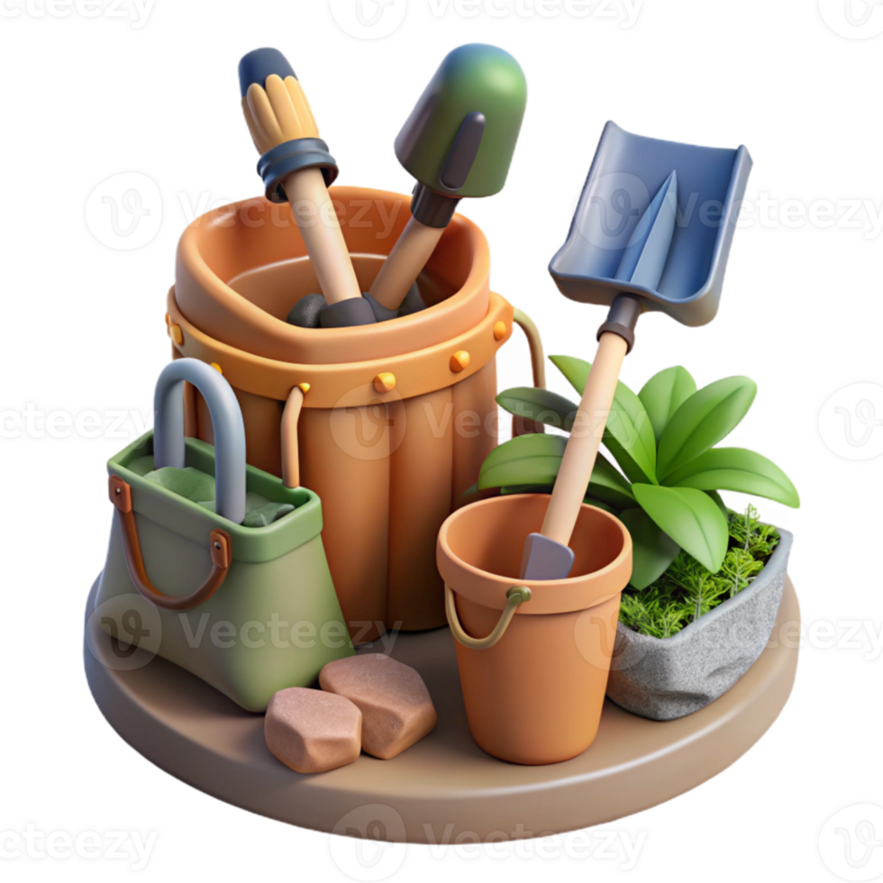 vibrant contemporary Sustainable Gardening Tools Set Isolated high resolution png