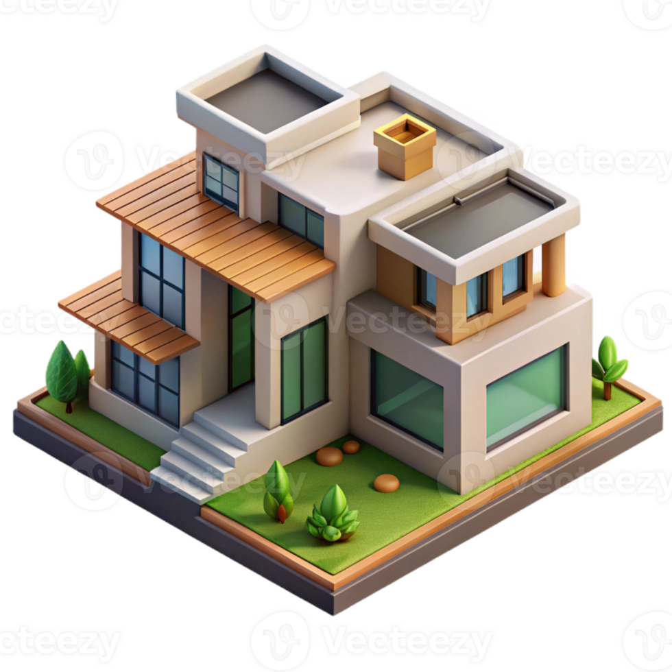 elegant traditional Sustainable Housing Development Isometric Cutout detailed png
