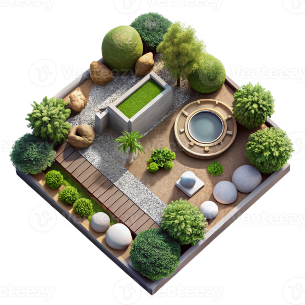 wonderful artistic Sustainable Landscaping Plan Top View Isolated high resolution png