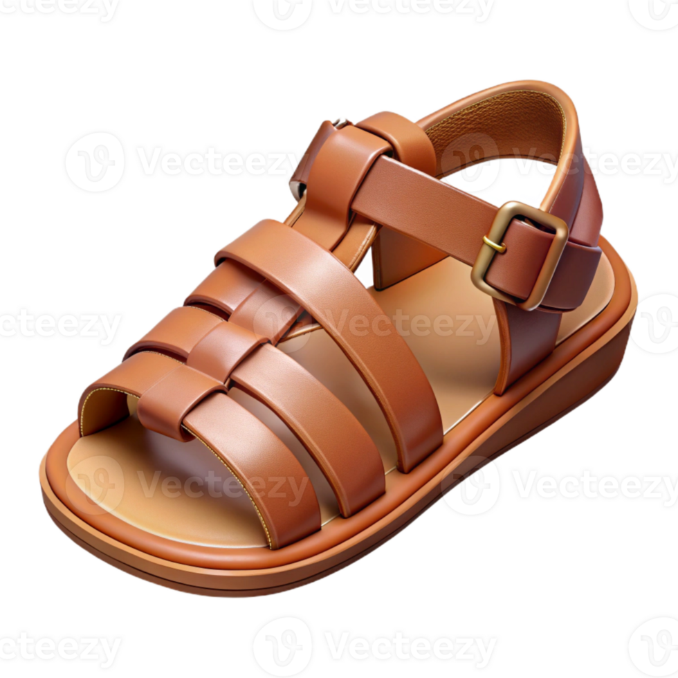 impressive contemporary Sustainable Leather Sandals Brown Strappy Transparent Background professional png