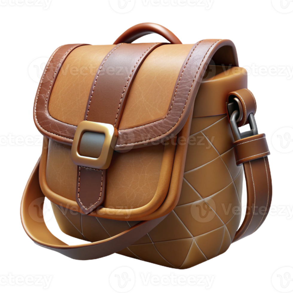 beautiful rustic Sustainable Leather Bag Crossbody Brown Transparent Background exclusive png