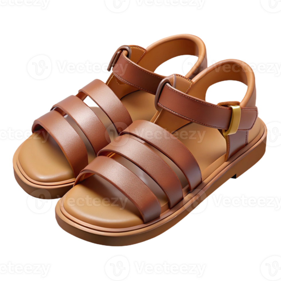 stunning abstract Sustainable Leather Sandals Brown Strappy Transparent Background authentic png