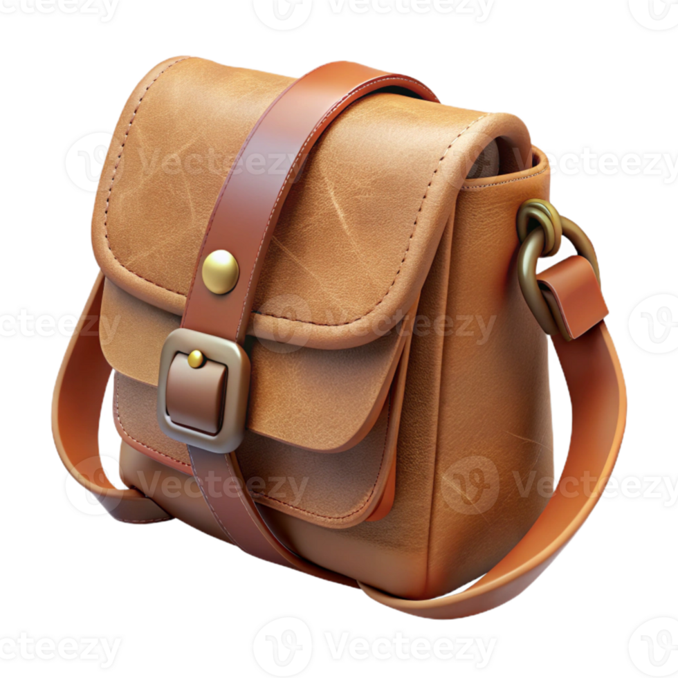 impressive creative Sustainable Leather Bag Crossbody Brown Transparent Background professional png