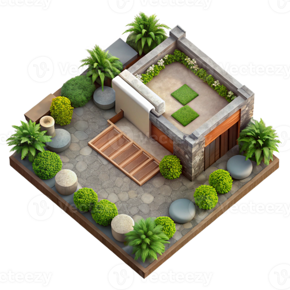 serene minimalist Sustainable Landscaping Plan Top View Isolated genuine png