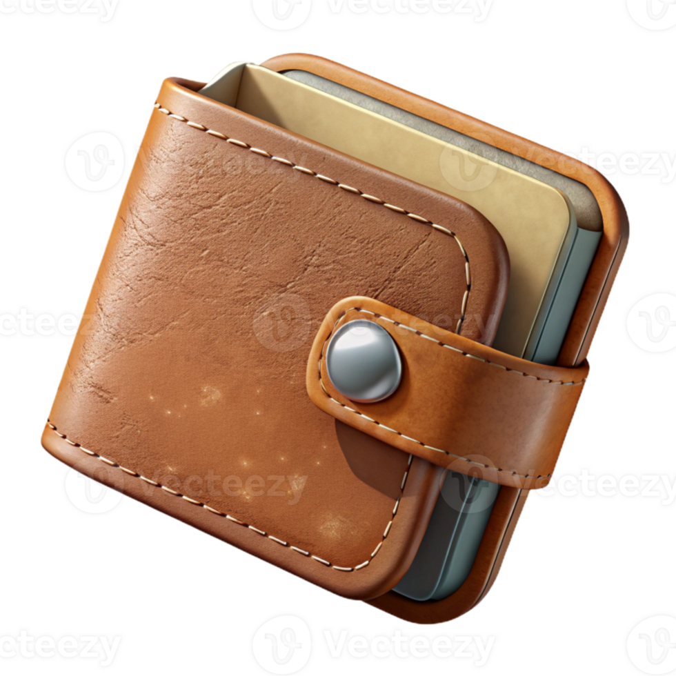 beautiful creative Sustainable Leather Wallet Brown Bifold Transparent Background authentic png