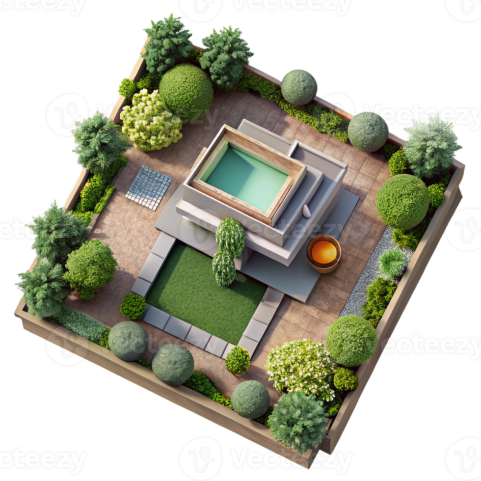beautiful creative Sustainable Landscaping Plan Top View Isolated high quality png