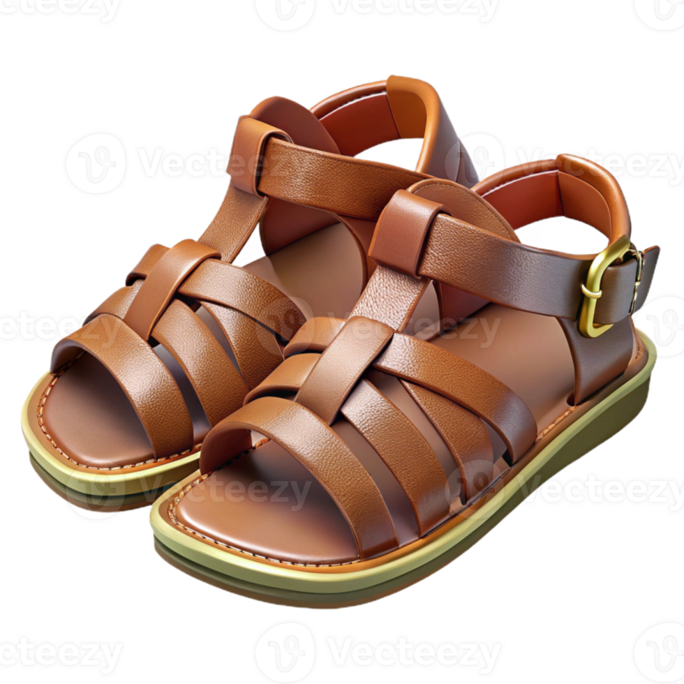 extraordinary contemporary Sustainable Leather Sandals Brown Strappy Transparent Background original png