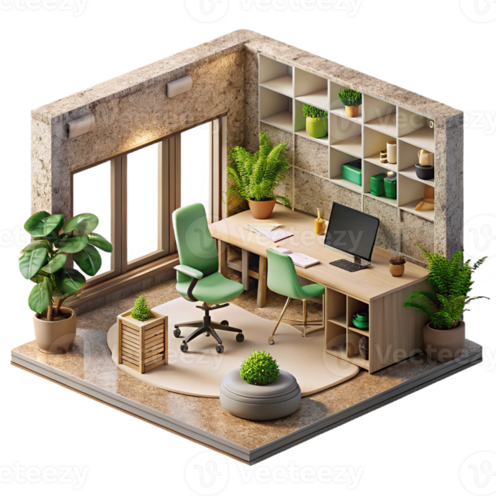 dramatic creative Sustainable Office Design with Natural Light Transparent Background premium png