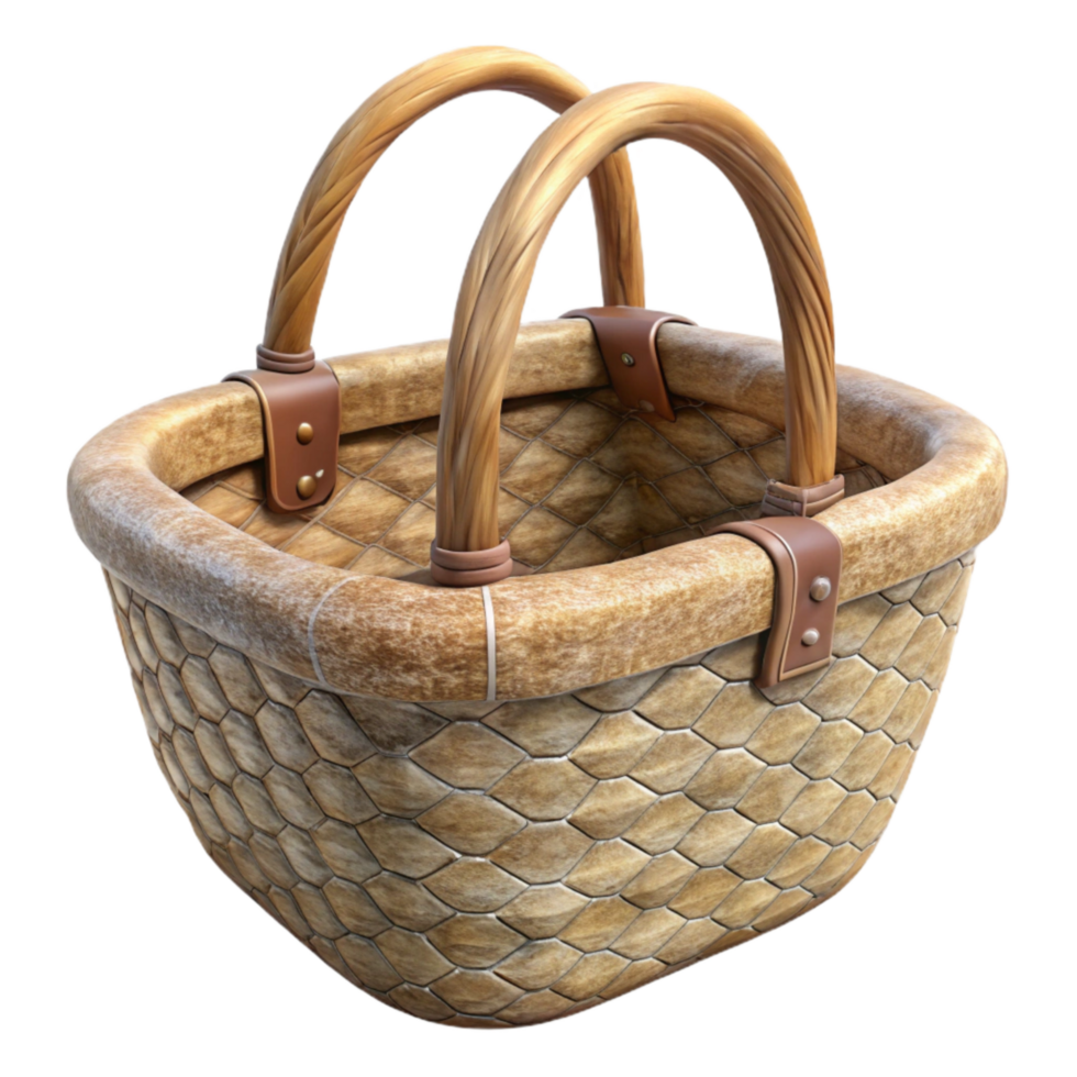 serene creative Sustainable Shopping Basket Wicker Material Isolated detailed png