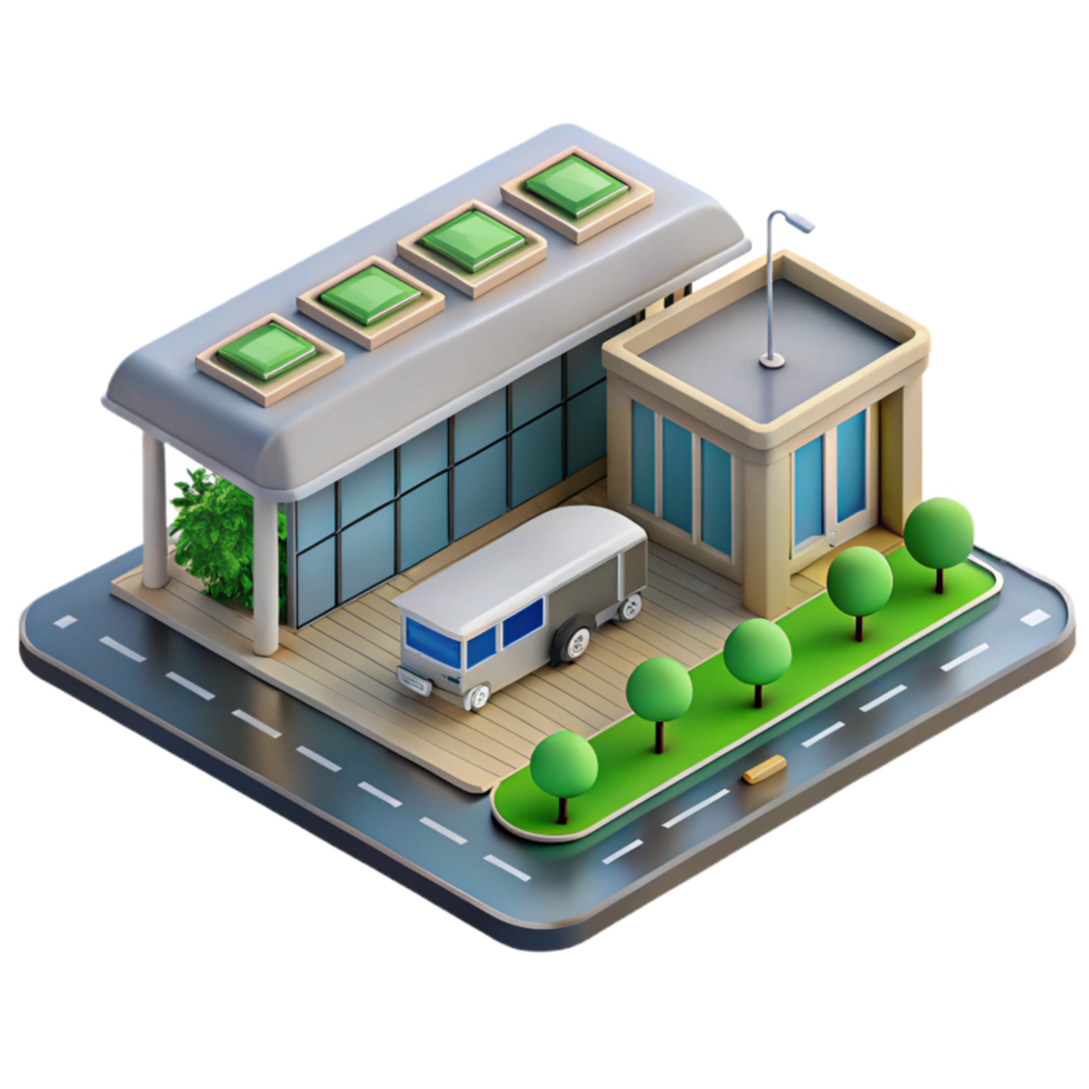 dramatic classic Sustainable Transportation Hub Isometric Transparent Background premium png