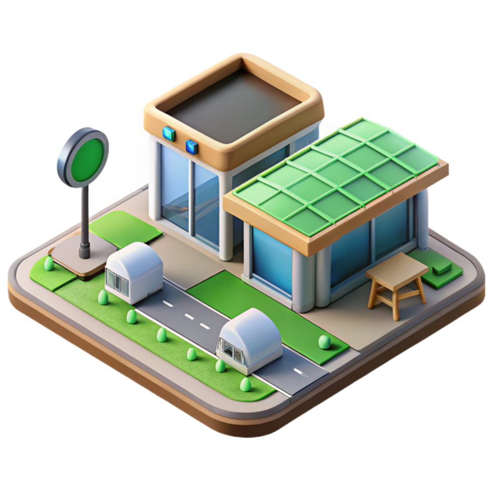 magnificent modern Sustainable Transportation Hub Isometric Transparent Background authentic png