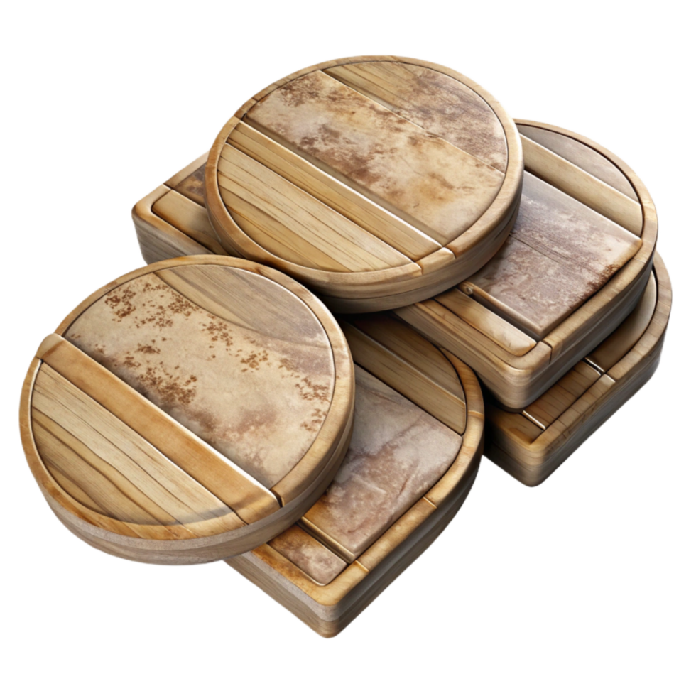 impressive artistic Sustainable Wood Coasters Set of Four Isolated png