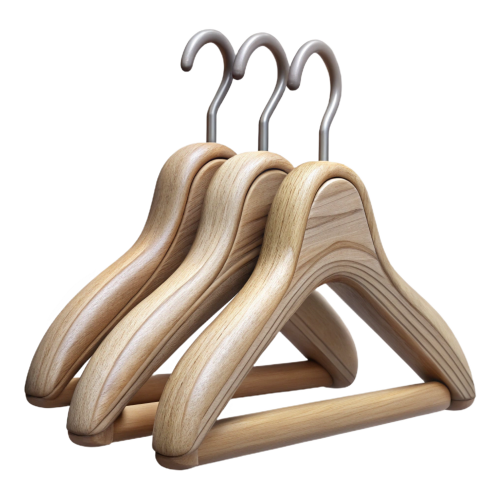 magnificent rustic Sustainable Wooden Hangers Set of Three Transparent Background png