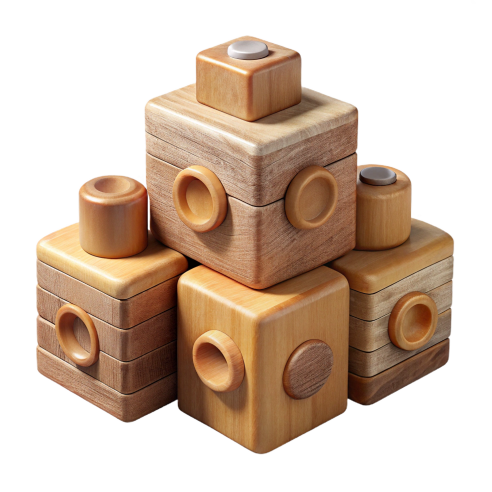 serene creative Sustainable Wood Toys Building Blocks Isolated original png