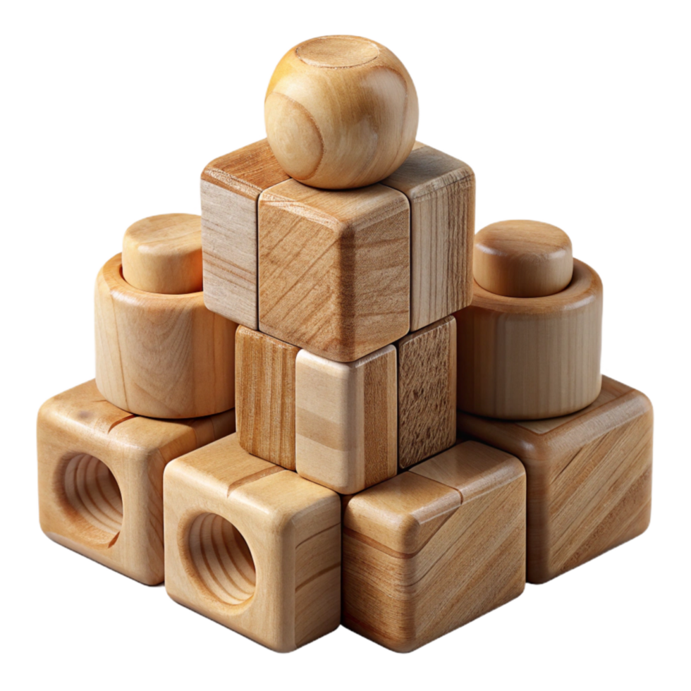 wonderful vintage Sustainable Wood Toys Building Blocks Isolated original png