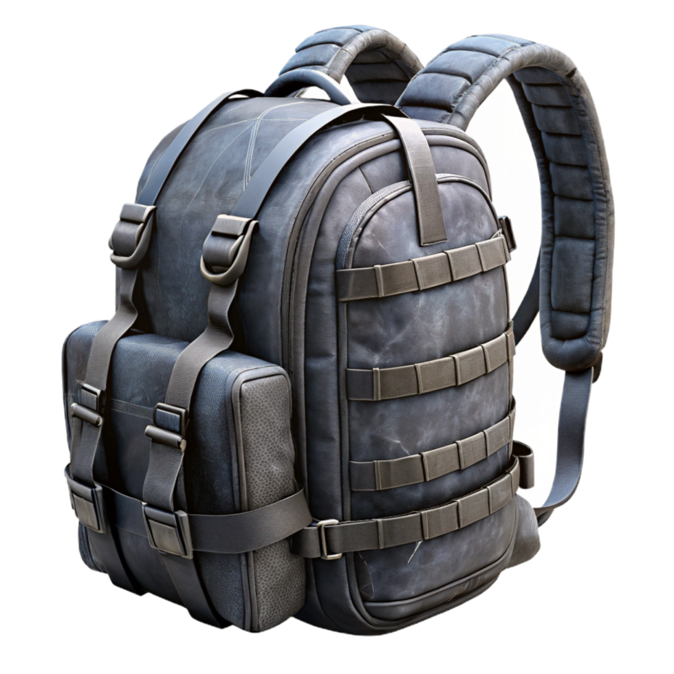 vibrant rustic Tactical Backpack Black Isolated detailed png