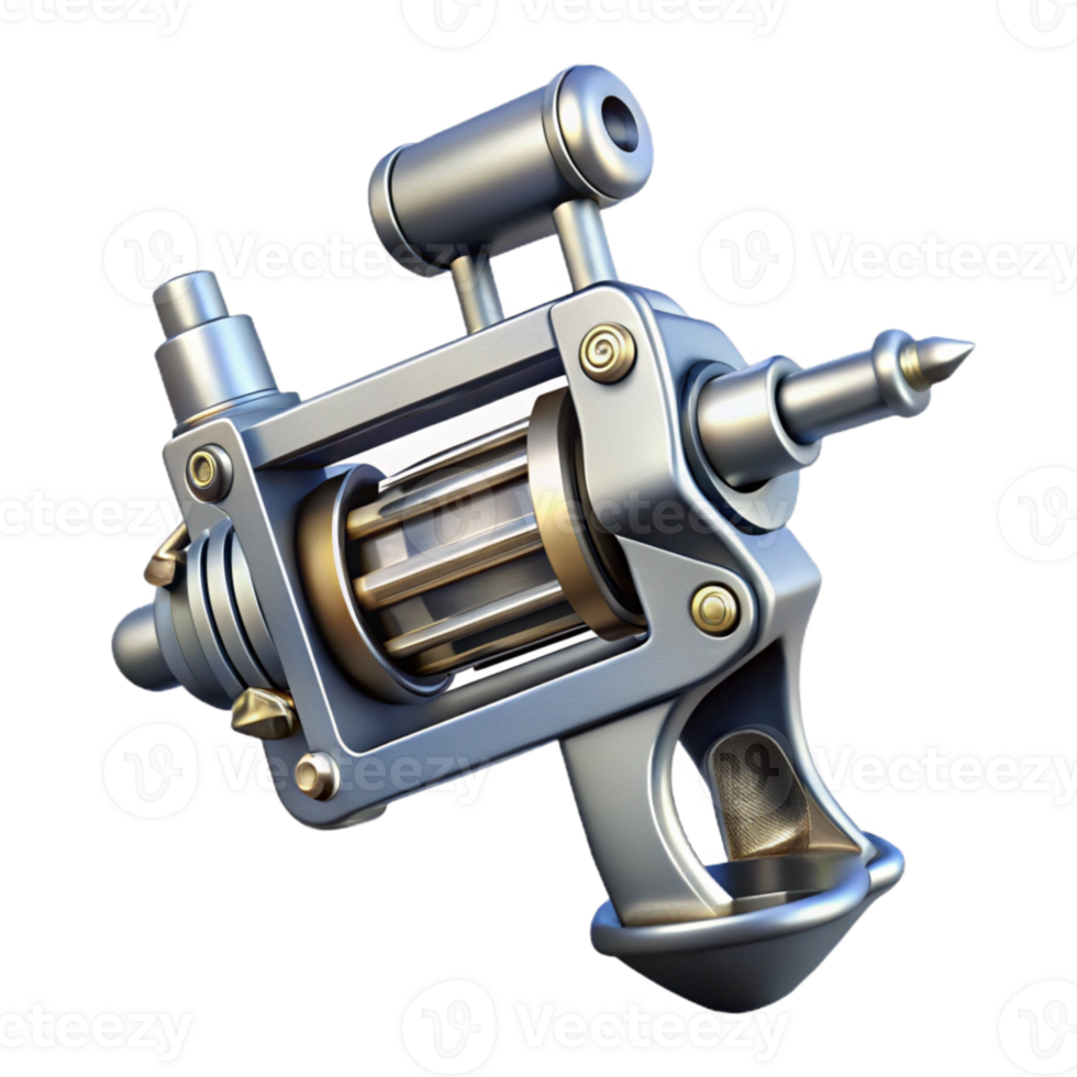 beautiful creative Tattoo Machine Gun Style Silver Isolated on Transparent Background high resolution png