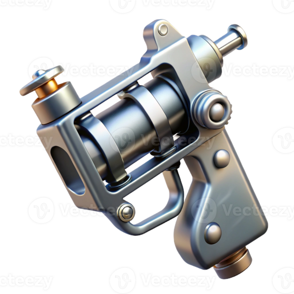 serene artistic Tattoo Machine Gun Style Silver Isolated on Transparent Background high quality png