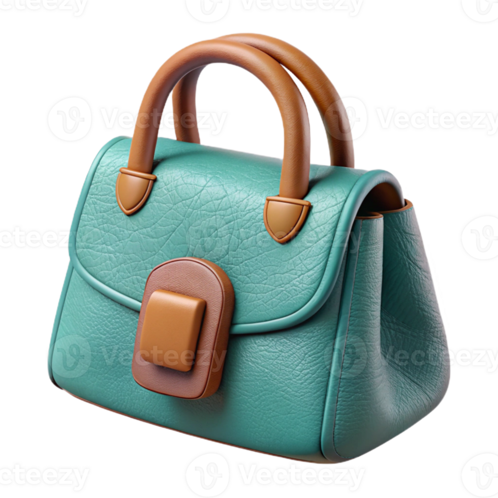 vibrant modern Teal Leather Handbag Handle Detail Cutout Isolated detailed png