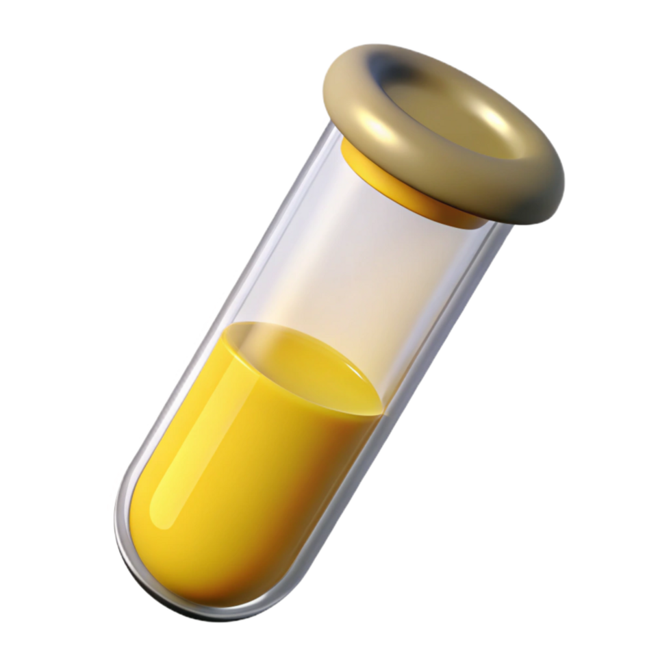 magnificent minimalist Test Tube with Yellow Liquid Isolated on Transparent Background high resolution png