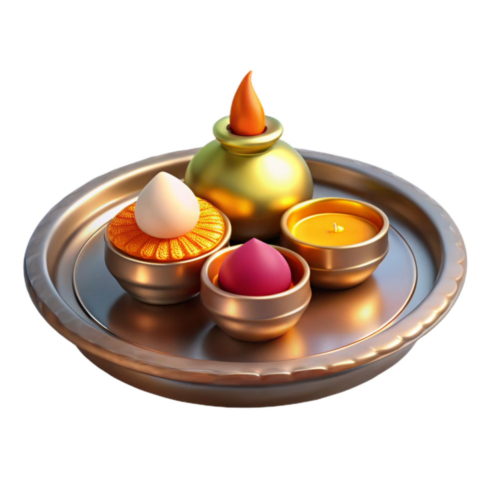 elegant vintage Thali Plate Diwali Puja Ritual Transparent Background detailed png
