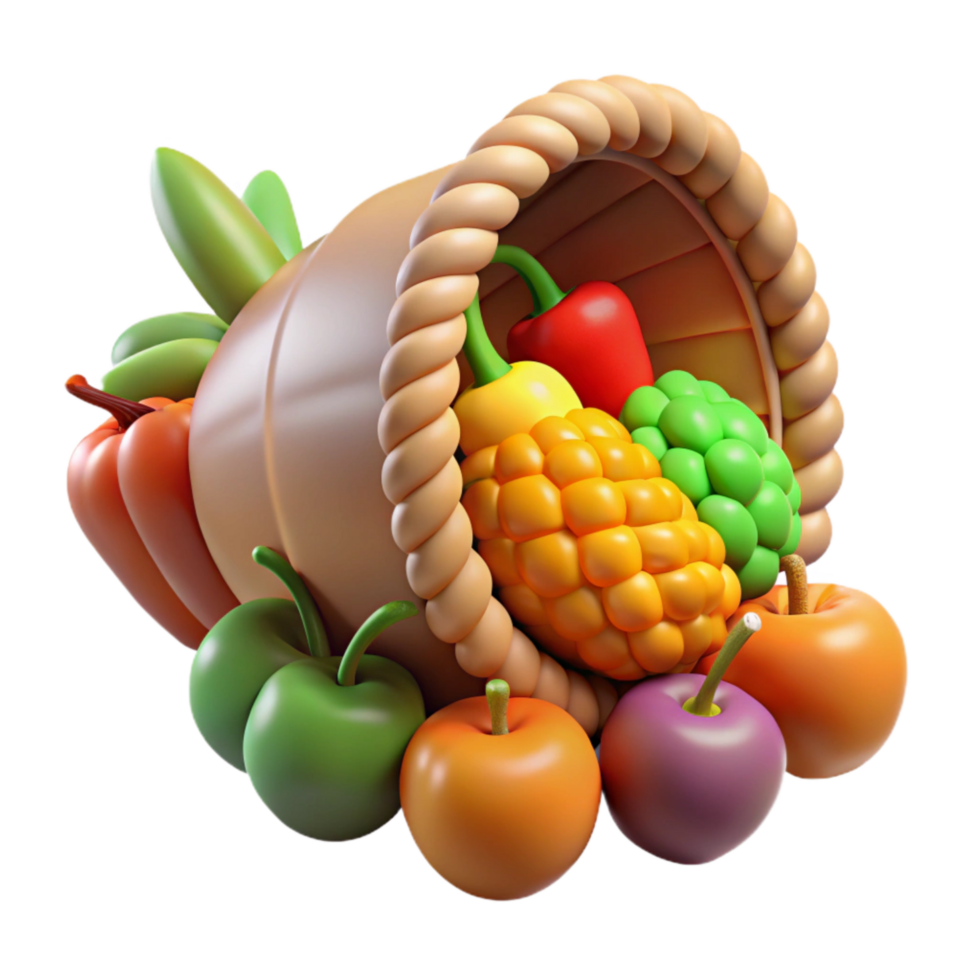 stunning vintage Thanksgiving Cornucopia with Fruits and Vegetables Isolated premium png