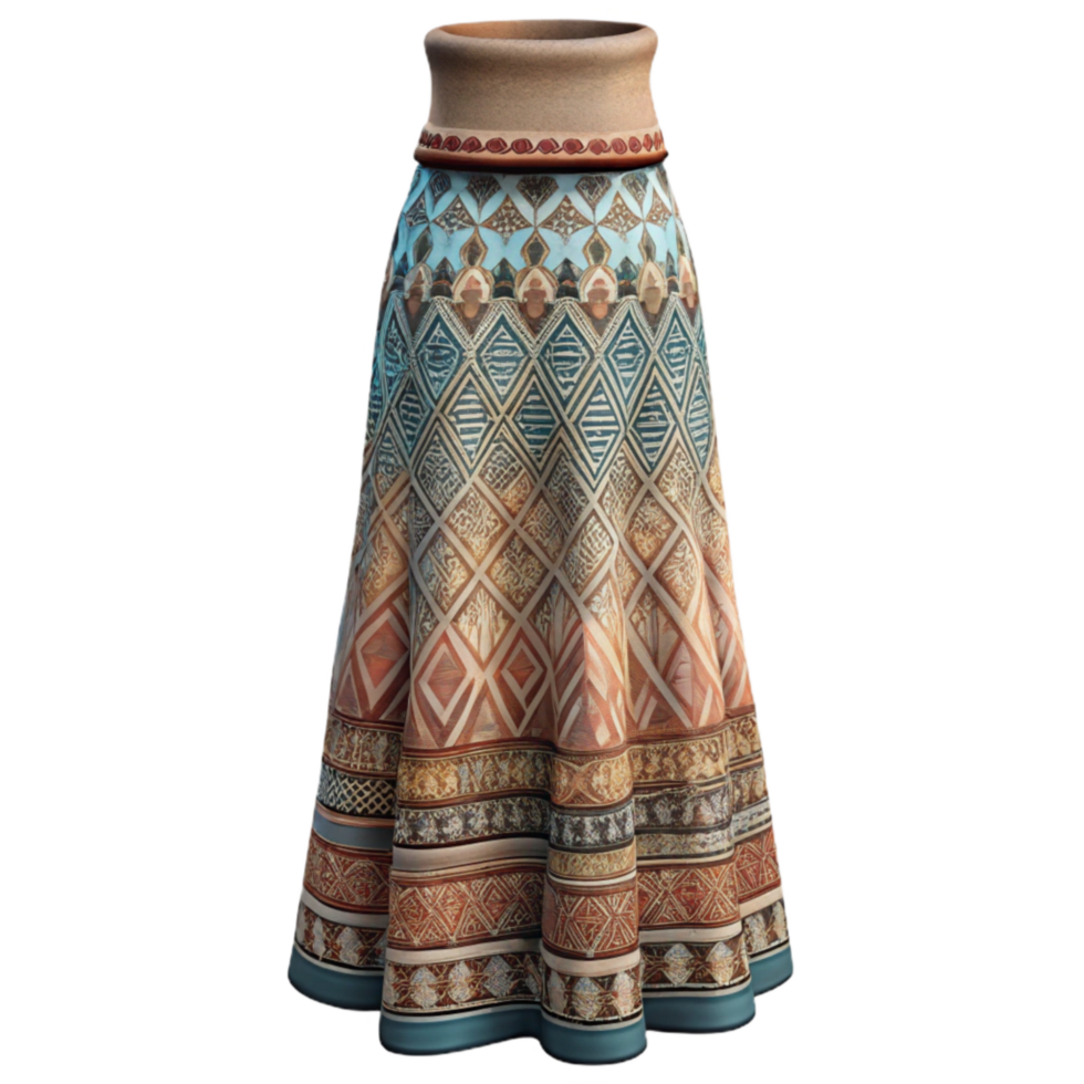 magnificent classic Tribal Print Maxi Skirt Front View Cutout Transparent Background high quality png