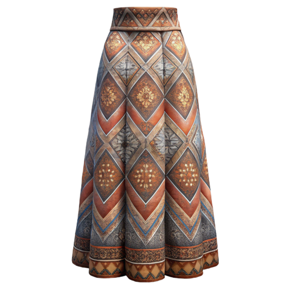 wonderful contemporary Tribal Print Maxi Skirt Front View Cutout Transparent Background genuine png