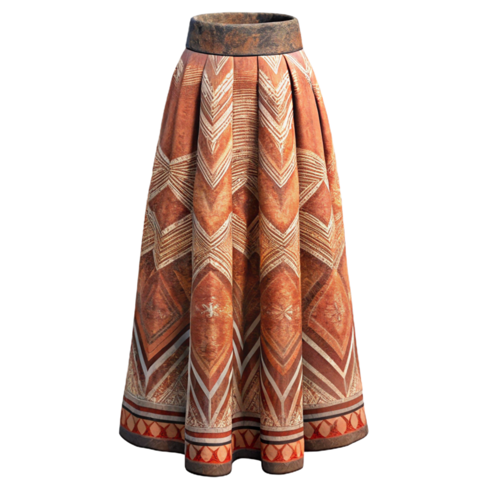 elegant contemporary Tribal Print Maxi Skirt Front View Cutout Transparent Background authentic png
