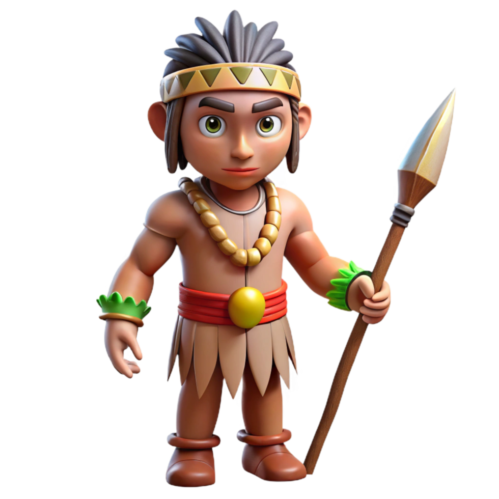 vibrant minimalist Tribal Warrior with Spear Transparent Background premium png