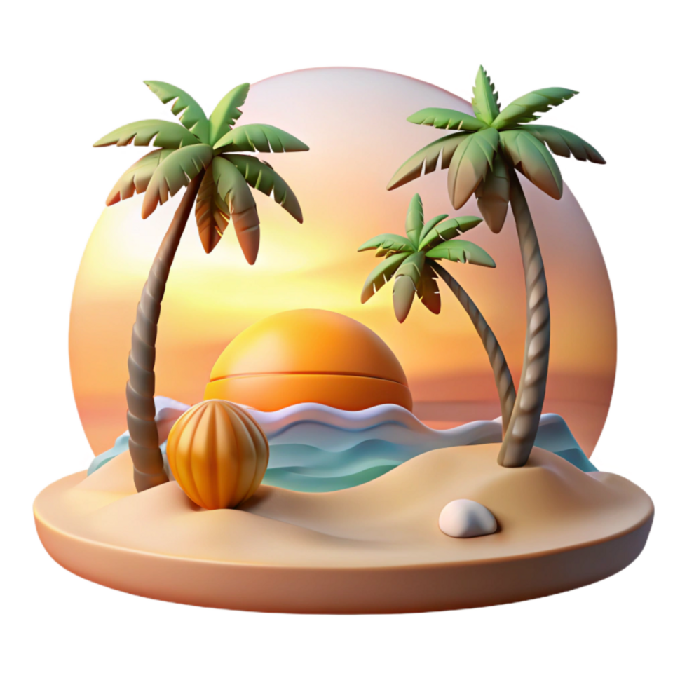 beautiful creative Tropical Beach Sunset Scene Transparent Background authentic png