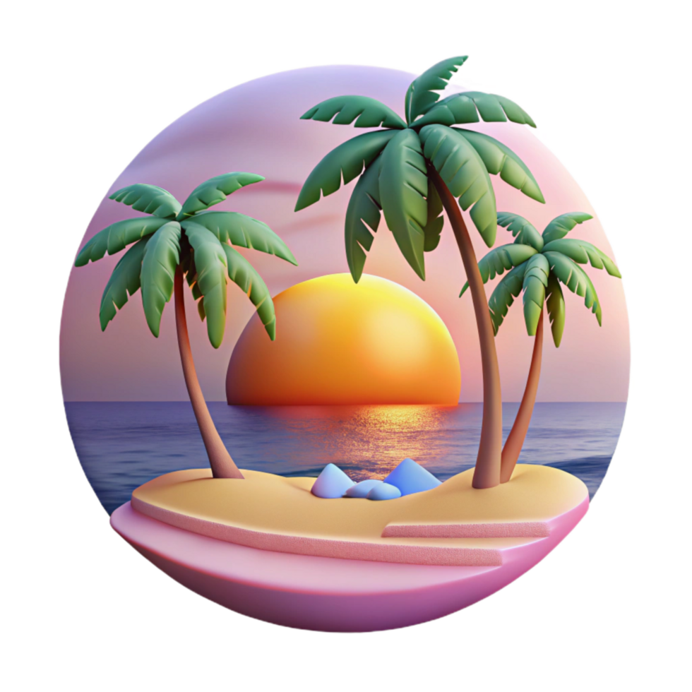 serene modern Tropical Beach Sunset Scene Transparent Background authentic png