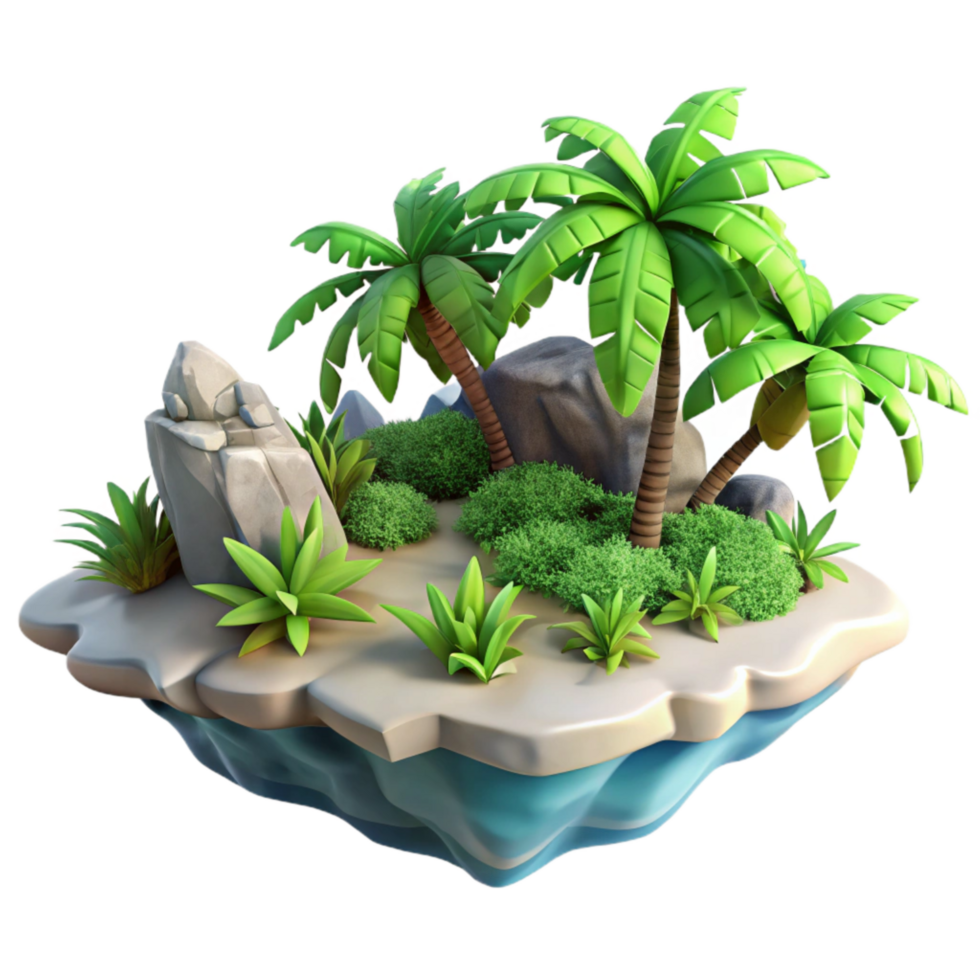 impressive vintage Tropical Island with Lush Vegetation Transparent Cutout original png